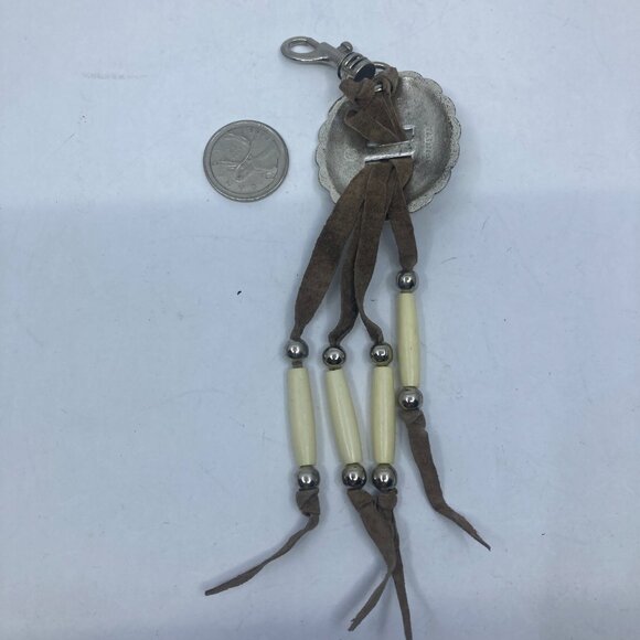 Vtg western cowboy suede concho bone keyring - Picture 2 of 2